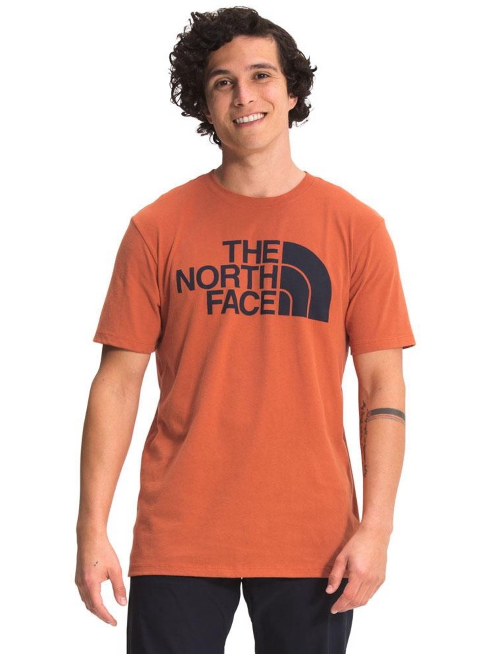 Medium The North Face Men's Short Sleeve Logo Tee - Rust Orange with Black Print